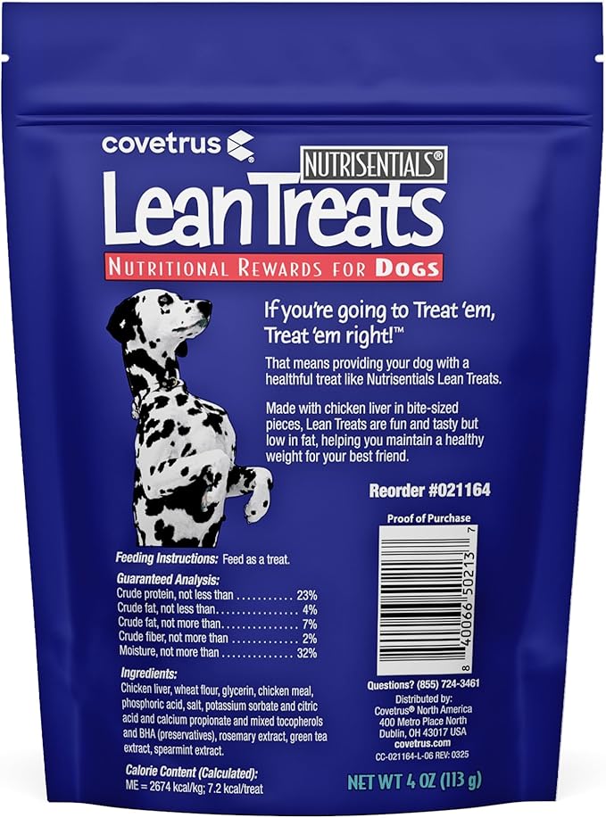 Covetrus Nutrisential Lean Treats for Dogs - Small, Medium & Large Dogs (K9) - Nutritional Low Fat, Bite-Size - Soft Chicken Flavor - 20 Pack - 4oz