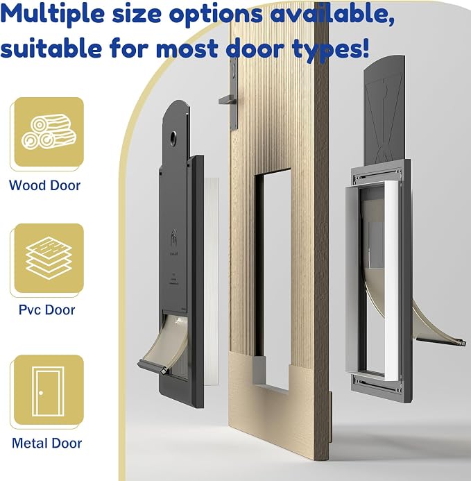 MAVRICFLEX Heavy Duty Doggy Door with Sliding Lock Panel, Aluminum Large Dog Door with Magnetic Double Flaps Dog Door for Large Dogs Up to 40lbs, Medium, Black