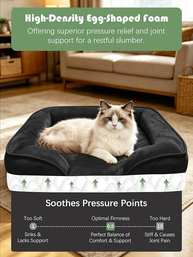 Spotted Play Orthopedic Dog Bed with Sides - Sofa Beds for Small Dogs, Supportive Foam Pet Couch Bed with Washable Removable Cover, Waterproof Lining and Non-Slip Bottom, Black - S