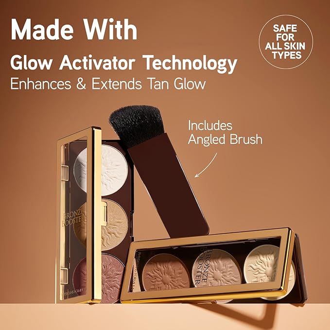 Physicians Formula Bronze Booster Highlight & Contour Palette with Brush, Blendable & Buildable Finish - Shimmer Glow