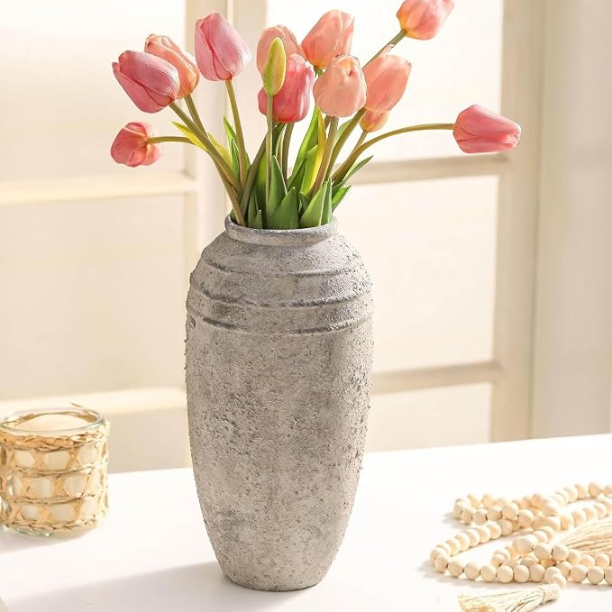 Large Ceramic Flower Vase, 12.87 Inch Tall Vase for Home Decor | Vintage Pottery Vase Adds Rustic Farmhouse Charm to Living Room, Shelf, Entryway and Table Decor, Ideal for Pampas Grass