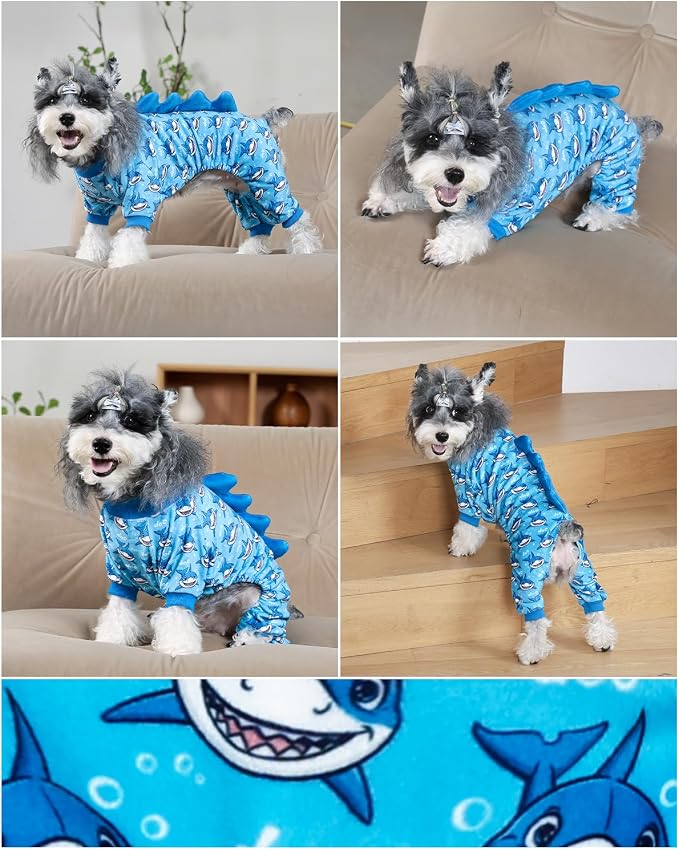 CuteBone Shark Costume Dog Pajamas, Stretchy Spandex Crystal Velvet Sleepwear Coat for Small Dogs, Soft & Warm Pet Outfit Clothes for Cold Weather, Cozy Pullover Design COSP07S