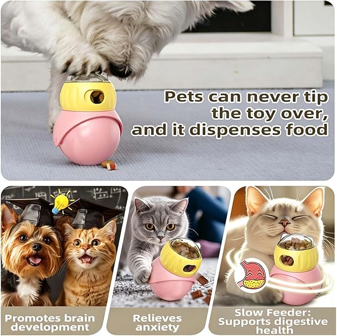 Cat Puzzle Feeder, Interactive Cat Dog Toys,Treat Dispenser(Yellow+Pink)