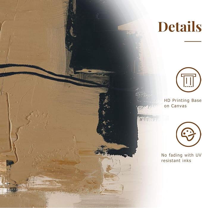 SAFERRYHOME Neutral Abstract Black and Tan Brown Wall Art Set of 3, 16"x24" | Black and Tan Brown Framed Canvas Print Set,Mid-Century Modern Brown Minimalist Shapes for Living Room Bedroom Office Hallway