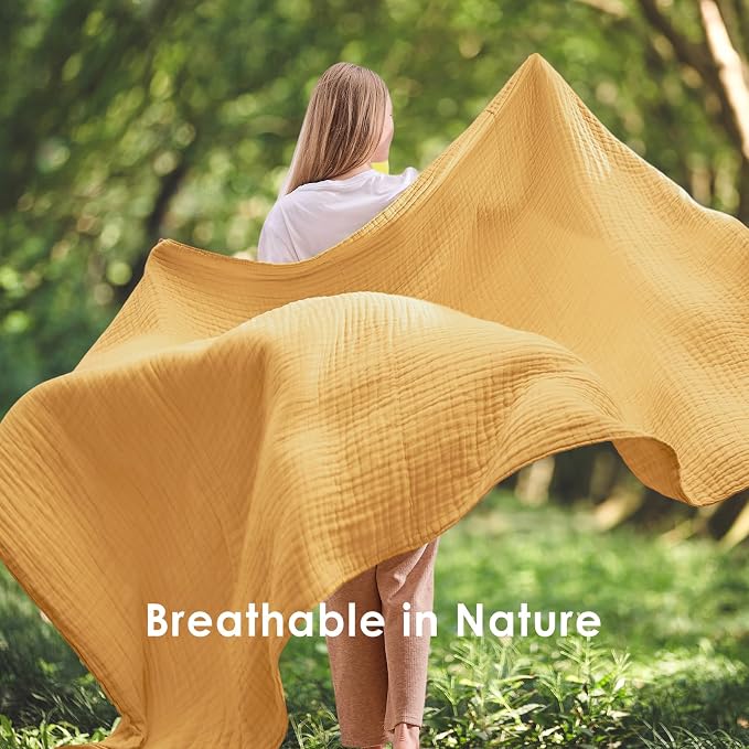 EMME Cotton Muslin Large Throw Blanket Couch Breathable Gauze Soft Lightweight Bed Blankets Adults (Heather Yellow, 50"x70")