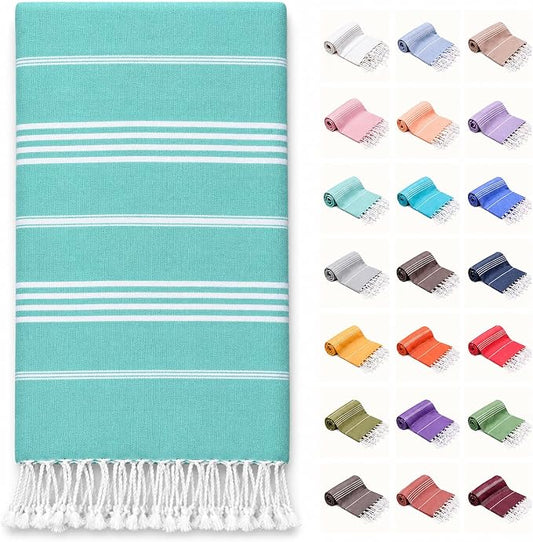 PARK & OZ Turkish Beach Towel – Oversized 100% Cotton, Quick-Dry, Absorbent, Sand-Free Blanket 72x40 – XL, Lightweight Pool Towel for Adults, Women, Men – Sand Resistant & Perfect Travel (Aqua)