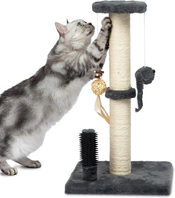 Best Pet Supplies Catify Cat Scratching Post - Gray H: 33" | 15" x 15" x 33", Interactive Cat Pole, Built-In Toys, Durable Sisal, Furniture Protector, For Indoor Kittens and Cats