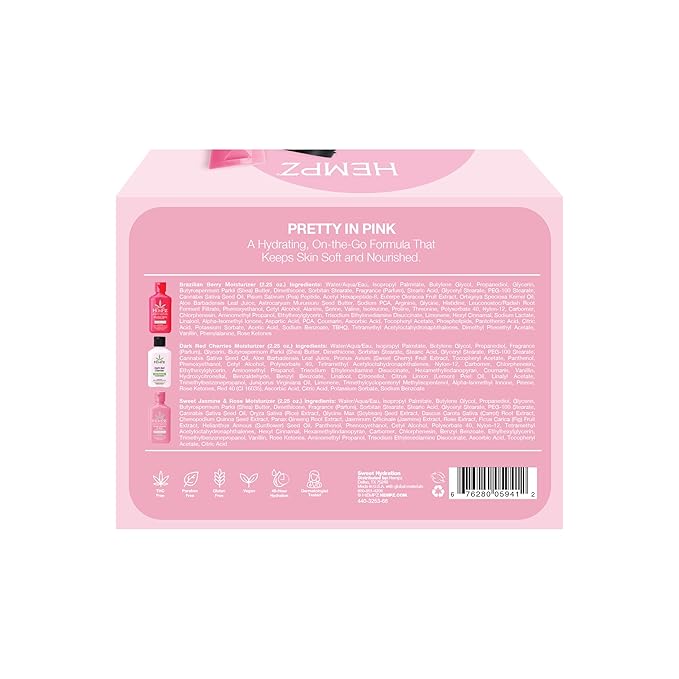 Hempz Pretty & Pink Mini Lotion Set, Sweet Hydration Moisturizer 3 Pack Kit, 2.25 oz