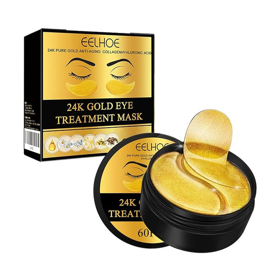 24K Gold Anti-Aging Eye Treatment Mask-Collagen Hyaluronic Acid Formula, Under Eye Patches for Dark Circles, Wrinkles, Puffiness