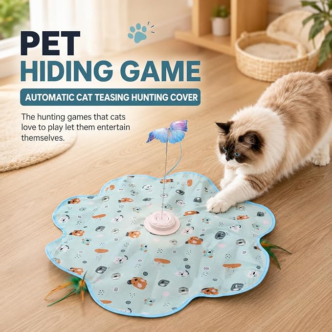 Cat Toy, Interactive Cat Toy, Cat Toys Interactive | Rechargeable Hide and Seek Automatic Kitten Toy with 3 Replaceable Wands, 3 Modes, Realistic Bird Chirp Sounds for Indoor
