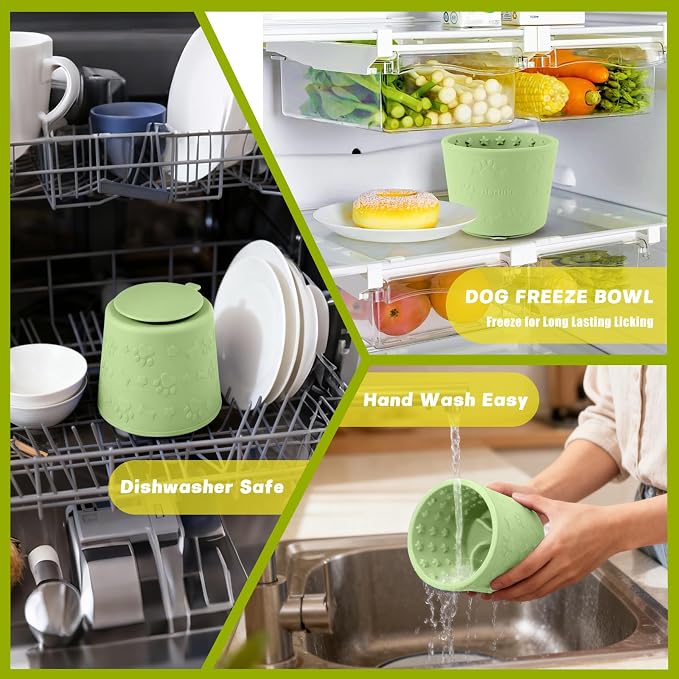 Dog Slow Feeder Lick Bowl, Silicone Dog Bowl with Strong Suction, Green
