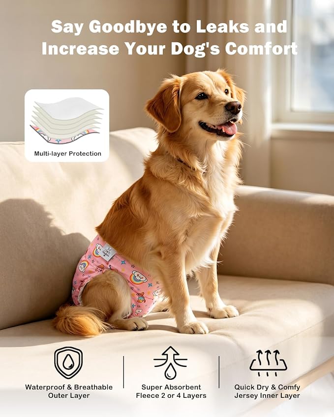 CuteBone Dog Diapers Female Washable Small Medium Large 3 Pack Reusable Doggie Diapers Puppy Period Pants for Doggy Heat Cycle Peeing
