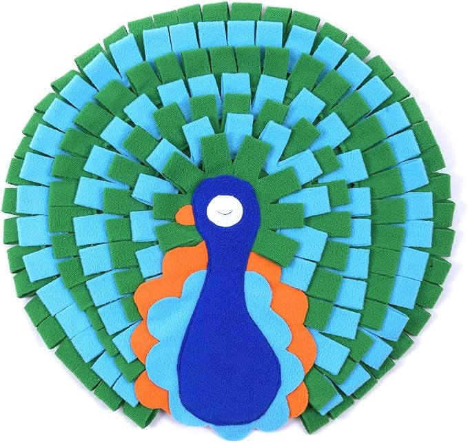 Vedem Small Animal Snuffle Mat Fleece Foraging Mats Interactive Feeding Toy Rabbit Guinea Pig Rat Hamster Anti Slip Treat Dispenser (Peacock)