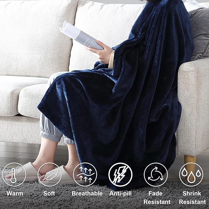 Hansleep Queen Navy Blue Fleece Blanket, Soft Flannel Bed Blanket | Fuzzy Cozy Blanket 90x90 Inches, Multi-use for Bed, Sofa, Couch, Travel, Camping, All Season Warm Lightweight Cover
