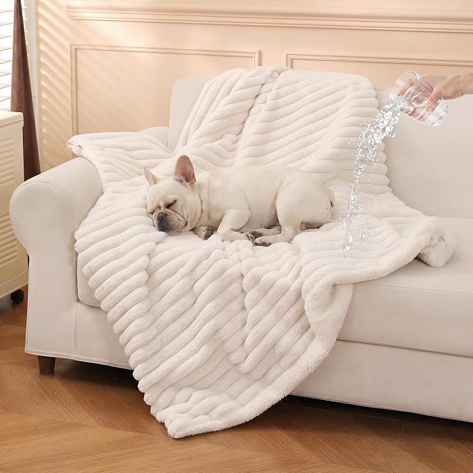 PuTian Waterproof Dog Blanket for Couch, 25"x35", Off White | Blocks Urine, Stains and Pet Hair to Guard Furniture, Perfect For Dogs & Cats On Couch, Bed, Car And Travel