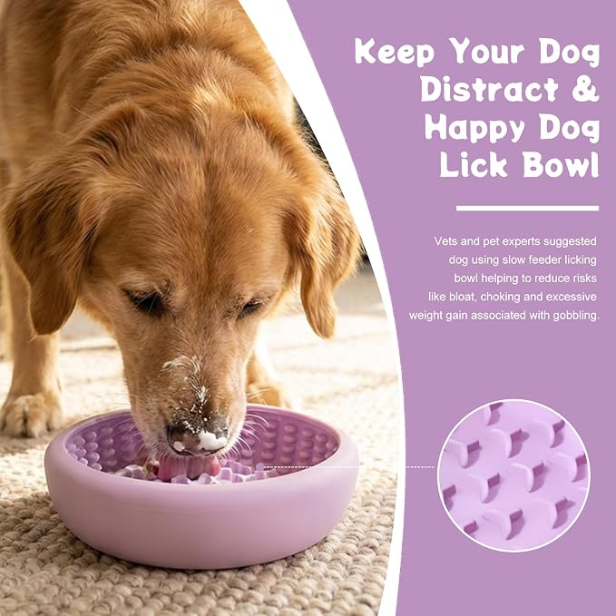Slow Feeder Dog Lick Bowl,Silicone Feeding Dogs Licking Bowls(Purple,Large)