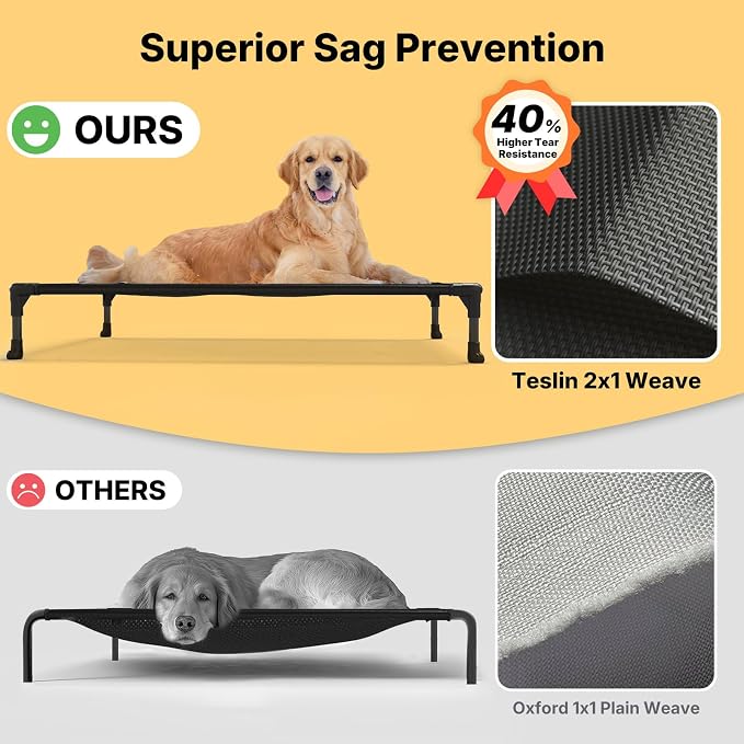 Veehoo Outdoor Elevated Dog Bed Large Sized Dogs, XXL Cooling Raised Dog Cots Beds Training Platform Off Ground Hammock with Breathable Mesh, No-Slip Feet, 59"x37.5", Beige Coffee | Off-ground training platform, portable camping hammock, breathable mes...