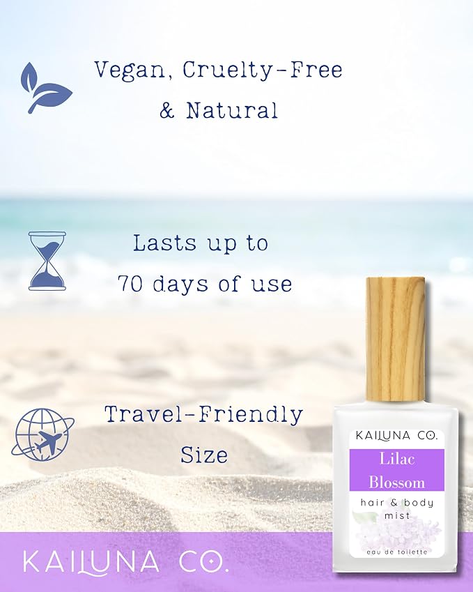 Kailuna Co. Lilac Blossom Natural Hair & Body Mist Spray, Pure Essential and Fragrance Oils, Alcohol-Free, Handmade in California, 0.5Fl Oz