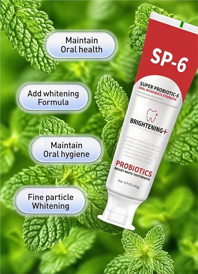 SP-6 Probiotic Whitening Toothpaste, a Fluoride Free Toothpaste for Cleaning Teeth, Keeps Gums White and Healthy, with a Mint Flavor and Fresh Breath