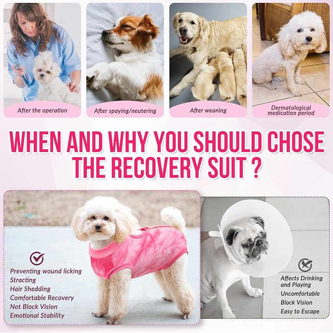 Lukovee Recovery Suit for Dogs, Onesie Spay Neuter Surgery Suit Female Male | Soft Cotton, Easy On Off, Abdominal Wounds Prevent Licking, Prevent Licking Wounds, Cone E-Collar Alternative (Pink, XL)