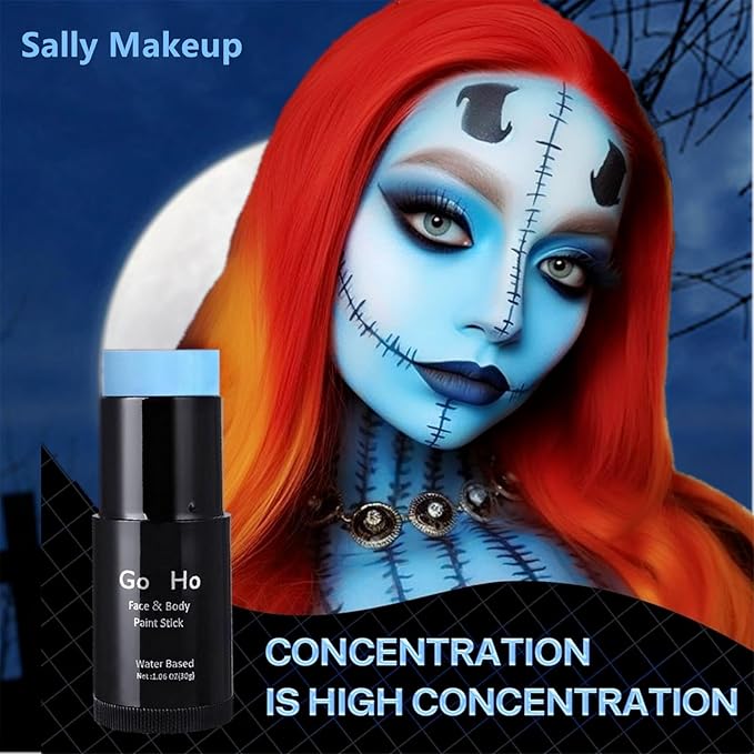 Go Ho Light Blue Face Body Paint Stick,Water Based Washable Pale Blue Face Paint Stick,Full-coverage Cream Blue Body Paint for Halloween Costumes Cosplay SFX Ghost Bride Sally Makeup