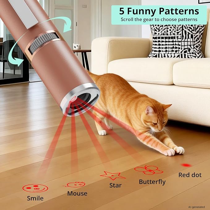 TBTeek Cat Toy, with Metal Case, 2 Pieces, 7 Adjustable Pattern(Rose Gold) | Rechargeable, Cat Fun Playing Exercise Interactive Kitten Pet Dog Chase Light