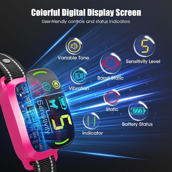 Bark Collar for Small Medium Large Dogs with 5 Training Modes,HotPink | AI Bark Recognition, Effective Anti Barking Device with 5 Sensitivity Levels, Rechargeable IP67 Waterproof Anti Bark Collar