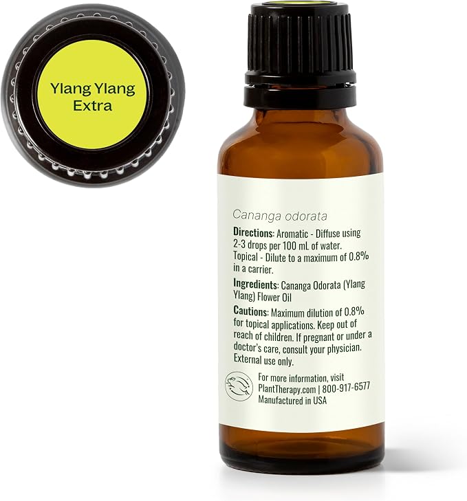 Plant Therapy Ylang Ylang Extra Essential Oil 30 mL (1 oz) 100% Pure, Undiluted, Stress Relief, Mood Boosting