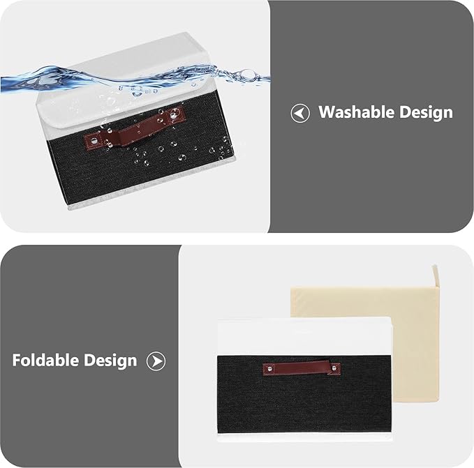 ANMINY Fabric Storage Box Bins with Lids, Black White, 13"x9"x7.9", 2 Pack | Keepsake Memory Storage, Cotton Linen, PP Board Reinforced, Washable, PU Handles, Foldable & Stackable, Decorative, Medium