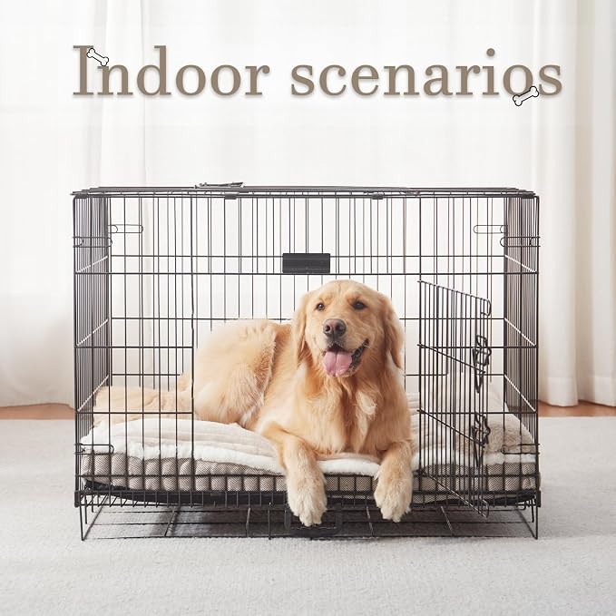 Dog Bed for Large Dogs, Dog Mattress with Pillow for Crate Kennel, Sofa pet Bed, Super Soft pet Bed for Medium, Jumbo, Small Dogs Breeds (Beige,Large:(36"x27"x3")
