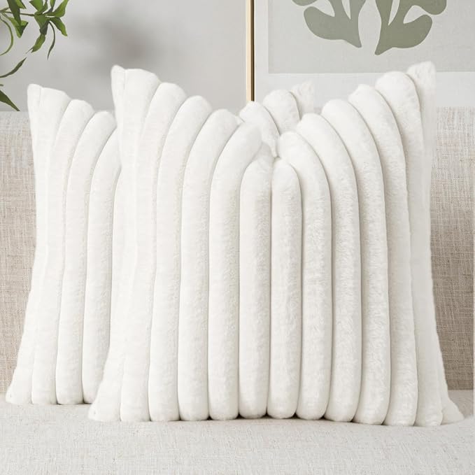 MIULEE Faux Fur Decorative Throw Pillow Covers 16x16 Set of 2 White | Modern Soft Plush Couch Pillows, Cozy Fluffy Cushion Covers for Sofa Bed Living Room Home Decor