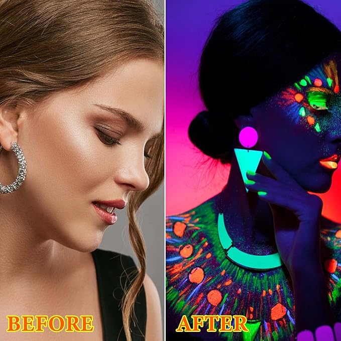 6 PCS Glow Body Paint Set,Glow in Dark Face Glitter Paint Body Glow Powder Neon Party Supplies Facial Highlighter Kits for Adults&Kids,Body Makeup