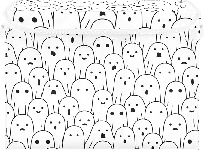Halloween Ghosts Storage Bins with Lids and Carrying Handle,Foldable Storage Boxes Organizer Containers Baskets Cube with Cover for Home Bedroom Closet Office