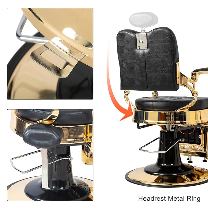 Winado Heavy Duty Vintage Recline Barber Chair Hydraulic with Headrest, Supports up to 700lbs & 360° Rotatable, Professional Salon Beauty Spa Shampoo Equipment (Gold - Square Backrest)