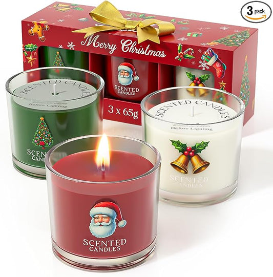 CHILLFLAME Christmas Candles, Scented Candles Gift Set for Stress Relief, 3 Votive Candles for Women and Men, Christmas Candle Gifts for Women (Red + Green + White, 7 oz)