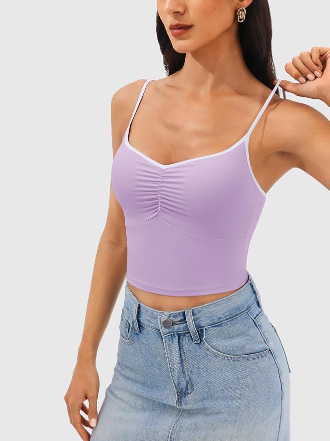 Longline Padded Sports Bra Workout Top for Women, Adjustable Straps Backless Crop Top Push Up Yoga Running Tank Top