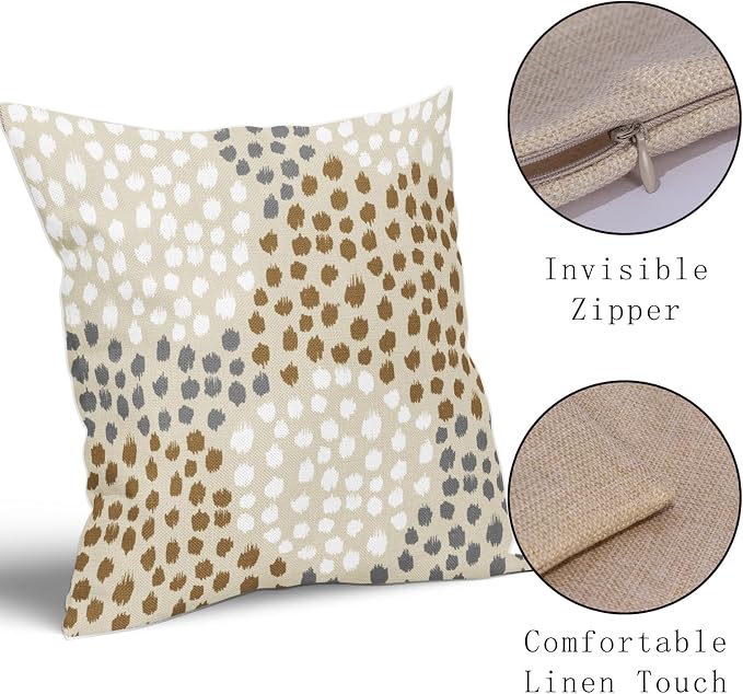 Brown White Pillow Covers 18x18 Set of 2 Boho Gray Polka Dot Throw Pillows Modern Trendy Print Decorative Outdoor Farmhouse Pillowcase Cushion Cover Linen Pillow Case Decor for Home Sofa Couch Bed