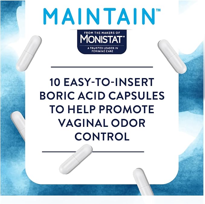 Monistat Maintain Boric Acid Odor Control Kit, 10 Feminine Wipes & 10 Boric Acid Suppositories for Women, Fragrance-Free and Non-Irritating pH Balanced Formulas to Control Vaginal Odor