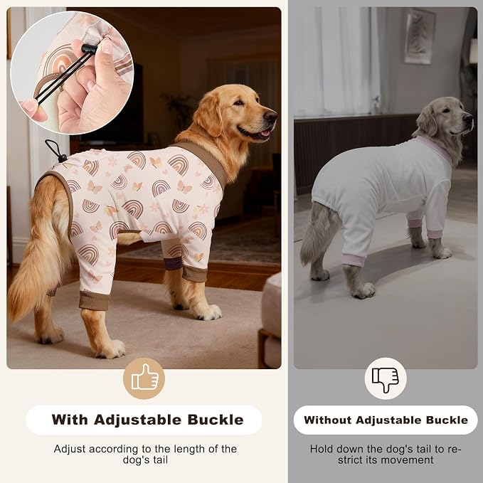 Bienbee Dog Pajamas, 4 Pack Adjustable Onesies for Small to Large Dogs L | Dog Shedding Suit with Soft Fabric, Breathable & Stretchy, and Adjustable Back Length for Sleeping Lounging and Daily Use