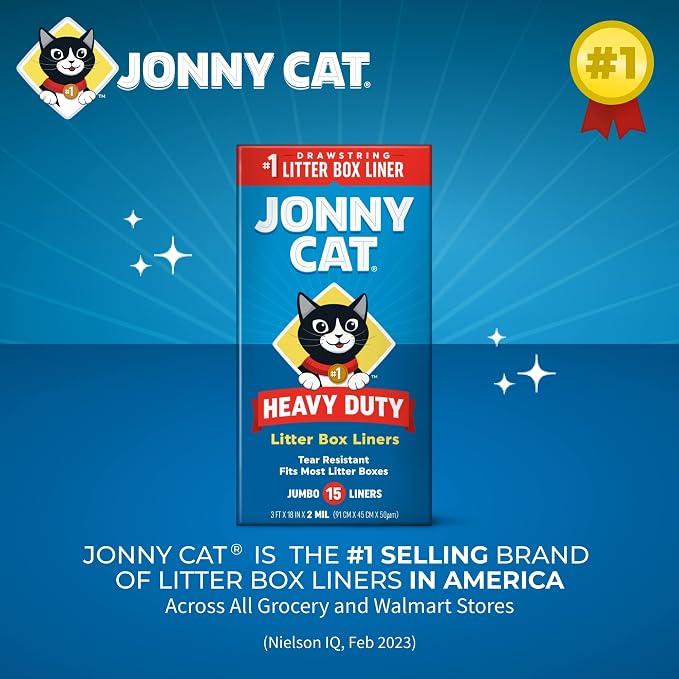 Jonny Cat Litter Box Liners: Heavy Duty - Tear & Leak Resistant - Drawstring Close - Jumbo, 1 Count (Pack of 30)