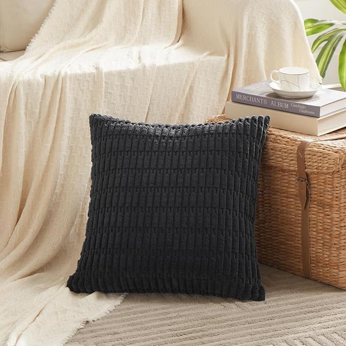 Fancy Homi 4 Packs Decorative Throw Pillow Covers for Living Room Couch Bed, Modern Farmhouse Boho Home Décor Accent Cushion Case, 18" x 18", Black