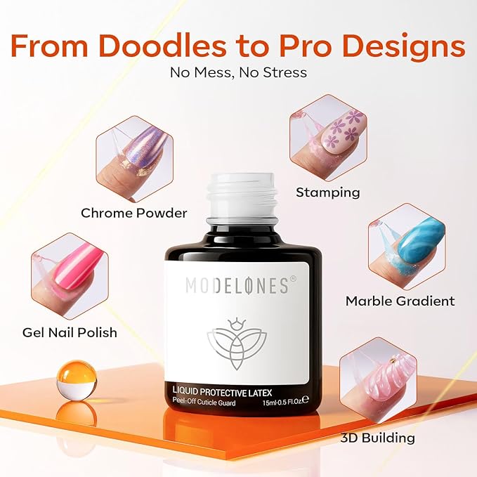 modelones 2Pcs Gel Polish Liquid Latex for Nails, 15 ml Peel Off Base Coat Nail Polish Barrier with Stick, Fast Dry Cuticle Guard, Skin Protector for Fingers
