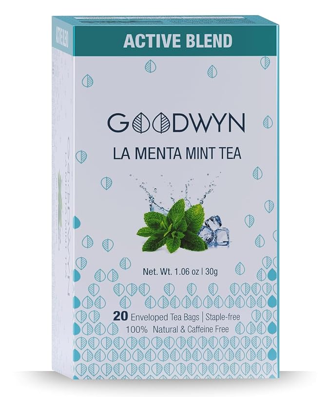 Goodwyn Pure Mint Herbal Tea 20 Tea Bags Individually Wrapped Pure Peppermint, Fresh Green Minty Flavour, Caffeine-Free Chai, Organic Tea, Plastic Free Bags