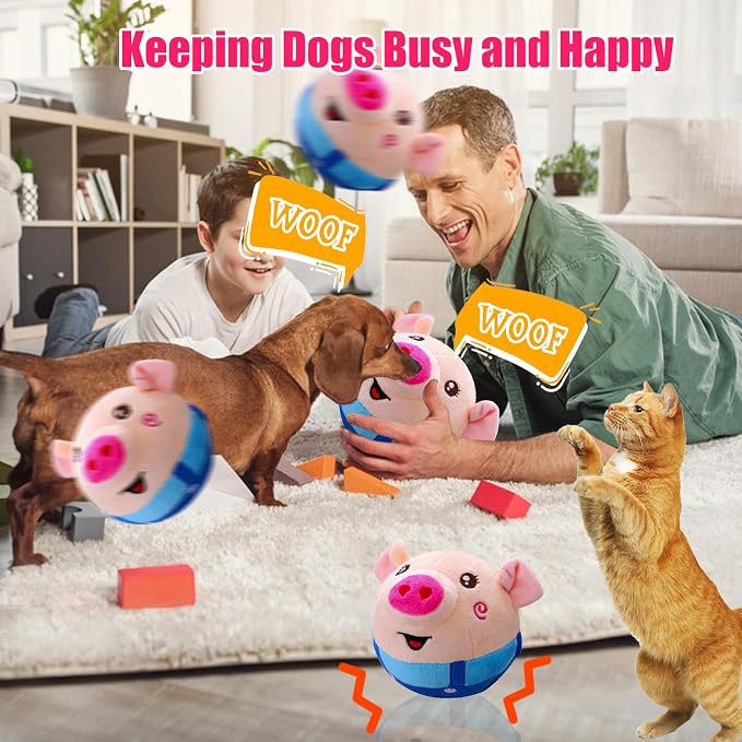 Interactive Plush Dog Toys, Interactive Puppy Toy Bouncing Rolling Dog Ball Remote Control with Music, Self Moving Pet Toy for Small/Medium/Large Bored Dogs to Keep Them Busy(Blue Pig)