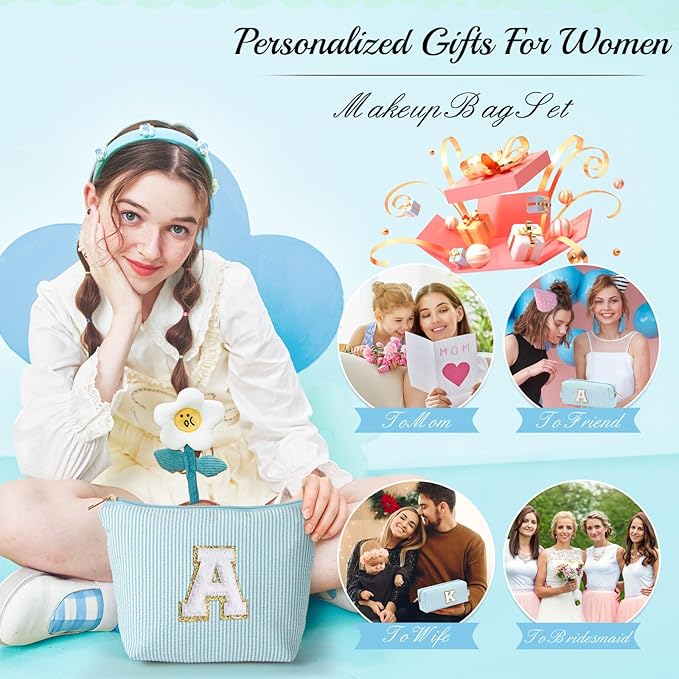 YOOLIFE Tween Girls Trendy Stuff - Birthday, Graduation, Mother's Day, Bridesmaid Gifts for Women, Teachers, Sisters - Initial Makeup Bag Cosmetic Travel Bag R