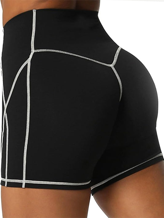 Aoxjox Lexi Lined Workout Biker Shorts for Women Tummy Control High Waisted Exercise Athletic Gym Running Yoga Short 6"