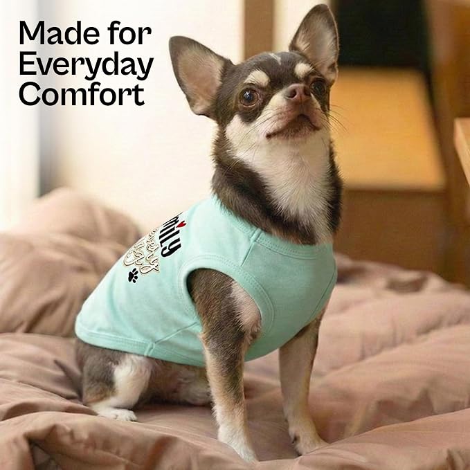 Parisian Pet Dog Shirt – 100% Cotton Shirts for Small Dogs – Blue Sleeveless Puppy Clothes – Lightweight and Breathable Dog Apparel – Family is Everything Dogs Clothes - Stretchy Pet T Shirts