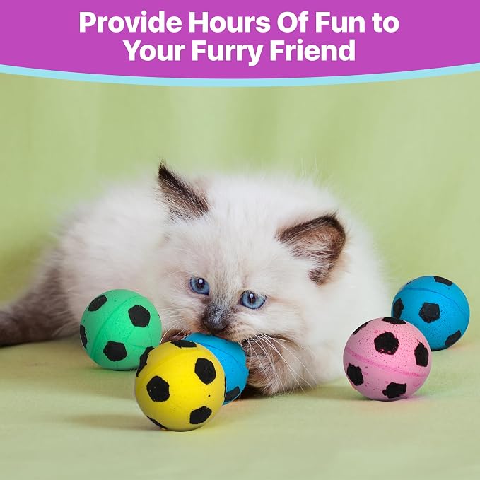 SPOT Sponge Soccer Ball Cat Toys for Cats and Kittens - Interactive and Colorful Plush Toy, Fun to Bat and Chase, Keep Cats Entertained - 1.5" Assorted 4-Pack