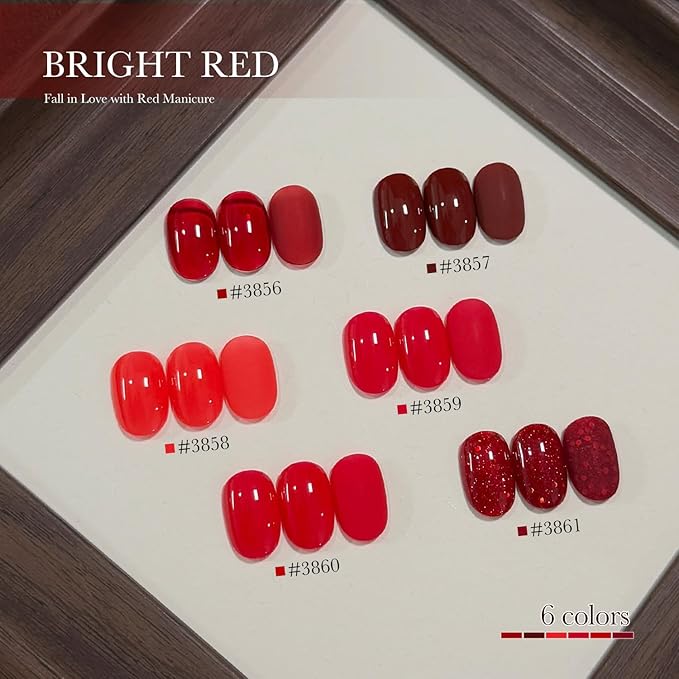 GAOY Red Gel Nail Polish Set, 6 Colors Burgundy Cherry Jelly Glitter, UV Light Cure Gel Polish for Nail Art DIY at Home