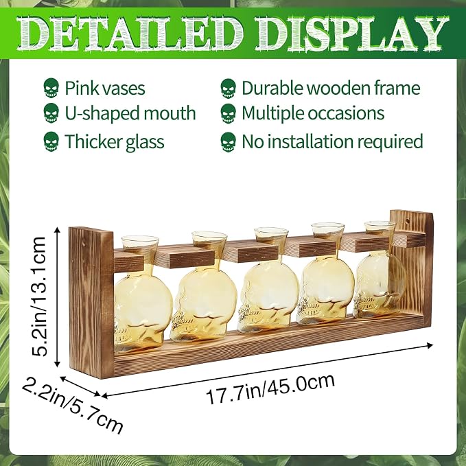 Plant Terrarium Propagation Stations Halloween Skull Planter Vase Skulls | decor With Wooden Stand Gife for Father - 5 Vases